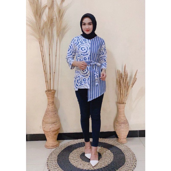 Batik wanita ASJ SA HRB026 Kenongo Kemeja Tosca Pendek-Atasan sibori