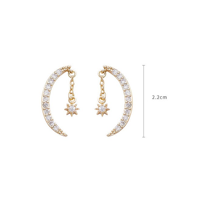 LRC Anting Tusuk Fashion Gold 925 Silver Pin Micro-inlaid Zircon Moon Earrings D20869