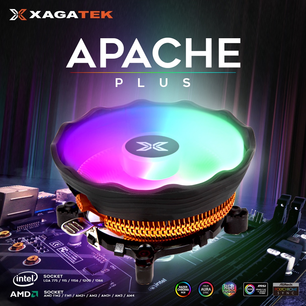HSF Apache Plus Xagatex Fan Processor RGB CPU Cooller Heatsink Untuk Intel &amp; AMD ( LGA 775,1151, 1155, 1156, 1366, 1200 ) ( AMD FM2, FM1, AM2+, AM2, AM3+, AM3, AM4 )