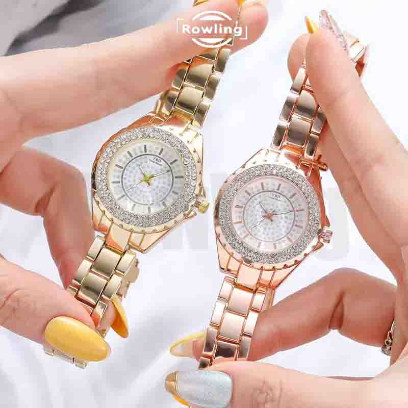 Rowling (Jam-29) Jam Tangan Wanita Bulat Kecil Young Dinasty Stainless Jam Tangan Wanita Diamond dengan Strap Stainless Steel Import