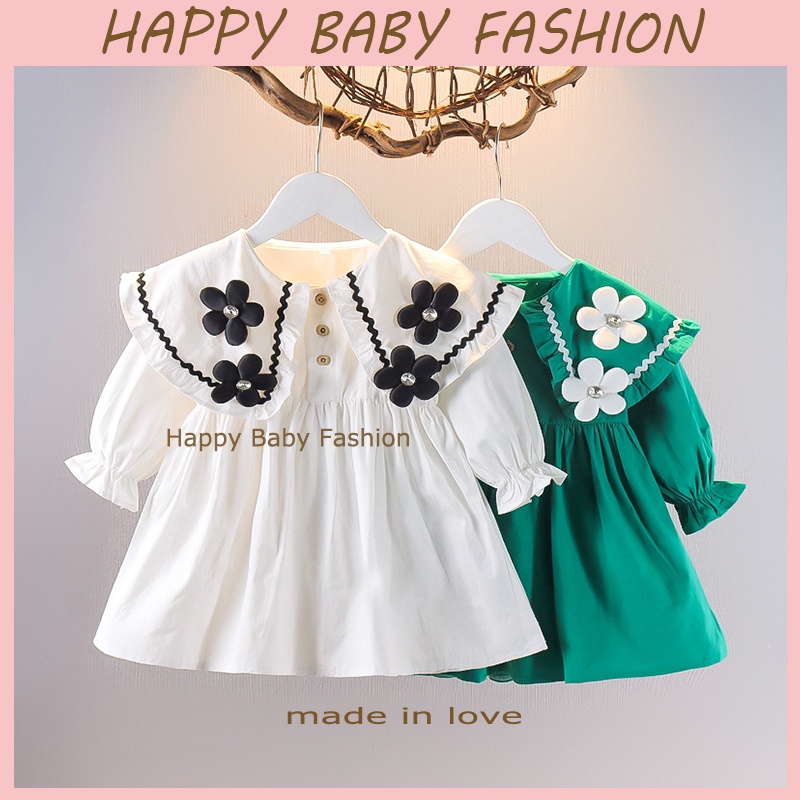 【Happy Baby】0-4Tahun QZ-91  Dress Motif Bungga anak perempuan/Gaun putri lengan panjang  Fashion Anak