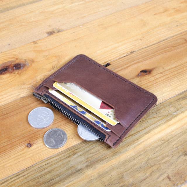 Dompet Kartu pria Tipis Muat kartu dan Koin Bahan Kulit Asli