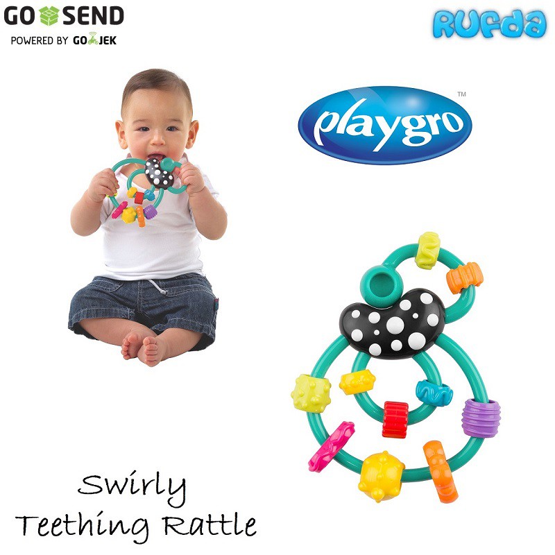 Playgro Swirly Teething Rattle Mainan Anak Bayi Bunyi Click Clack Colorful