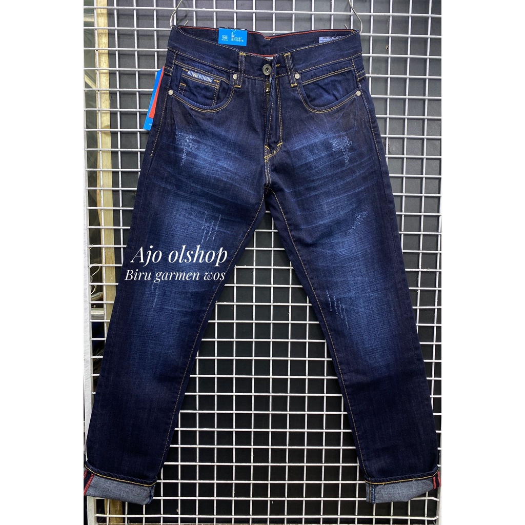 celana jeans panjang hitam bombogie standar reguler/ celana jeans hitam polos bombogie distro premium