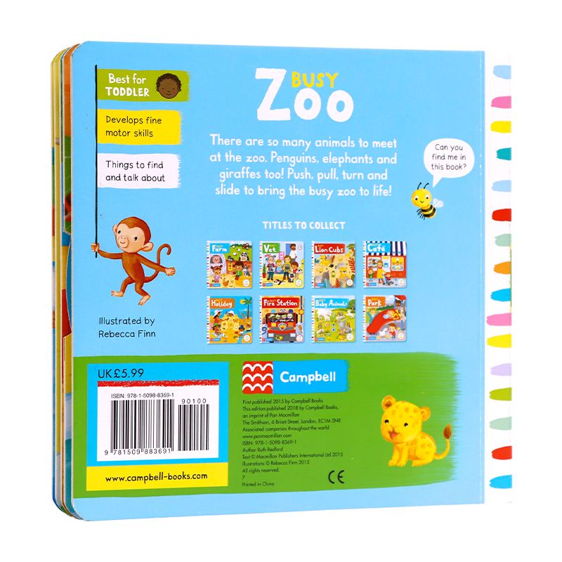 original board buku busy Zoo buku campbell push pull slide happychild