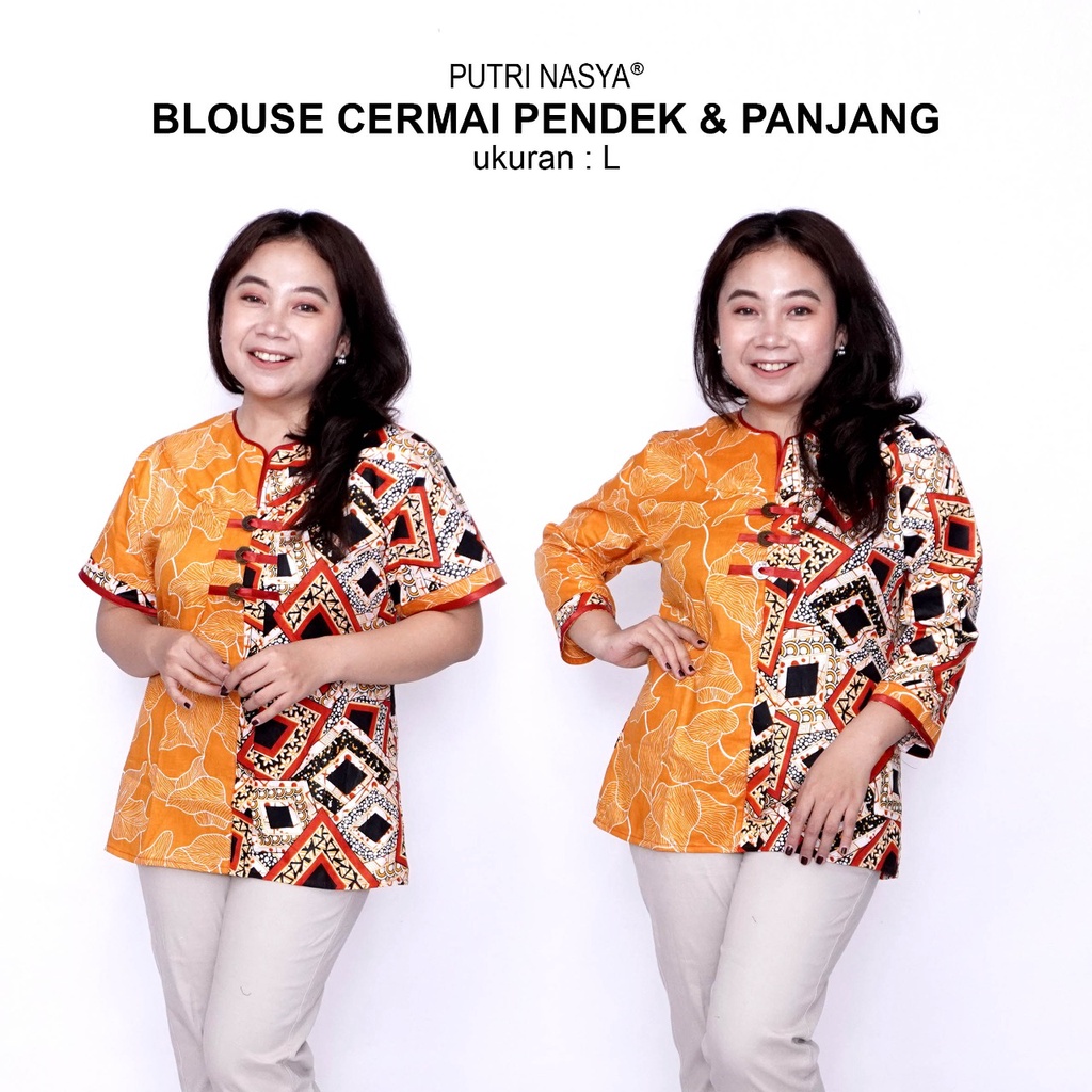 Blouse Batik Big Size Wanita Atasan Batik Jumbo LD 140 Pakaian Atasan Model Blus Pendek Jumbo Panjang Seragam Kerja Batik / Blus Kantor Formal S-M-L-XL-2L-3L-4L-5L-6L-7L / Atasan Batik Bigsize Model Terbaru / Pakaian Batik Kekinian Modern Big