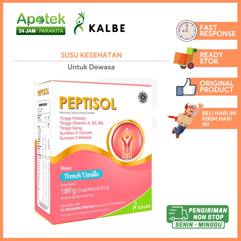 

Peptisol / Peptisol Rasa French Vanilla / Coklat / Makanan Diet / Protein Tinggi