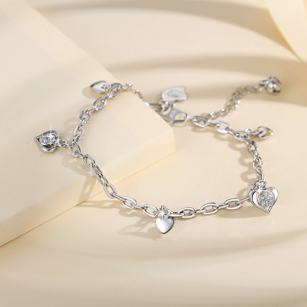 Y572 [COD✔]Gelang Jantung Fashion Wanita Heart Crystal Gelang Batu Permata Perak