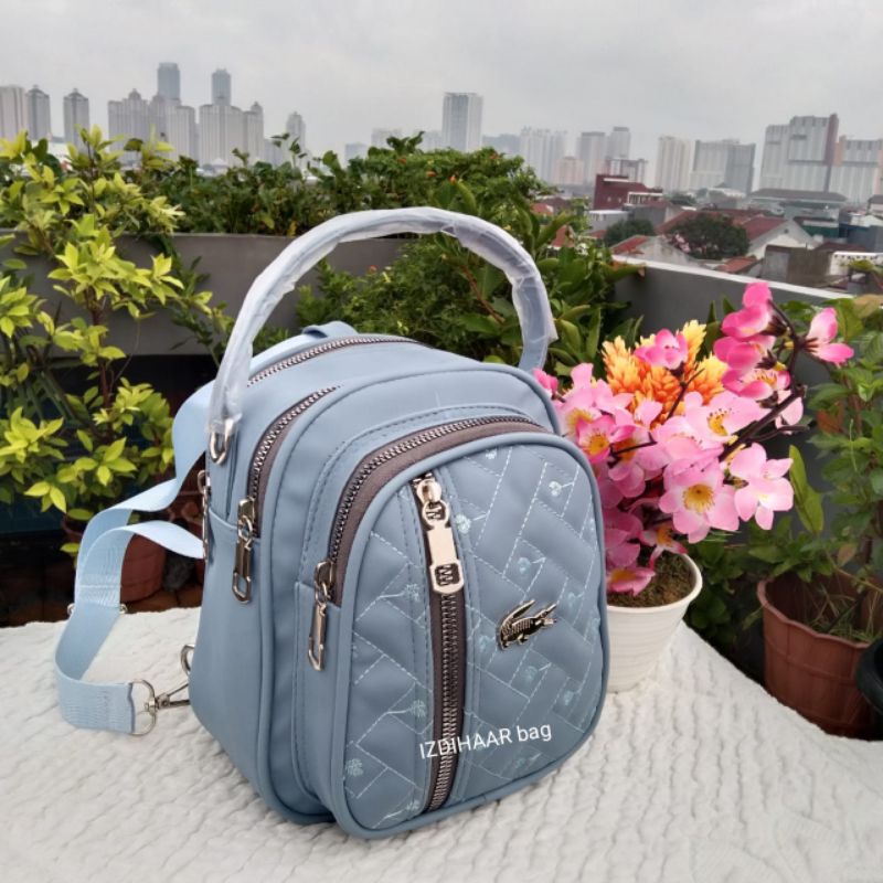 tas ransel 4 ruang bahan nilon bordir depan ukuran T21xL19 x9 cm.-Biru langit