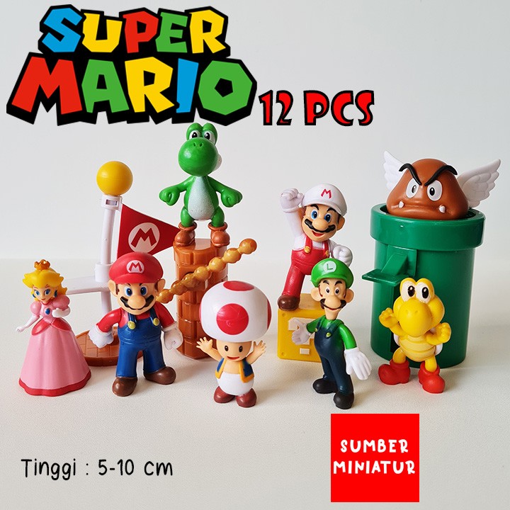 Super Mario Bros Set Figure / Pajangan Hiasan Kue Luigi Yoshi