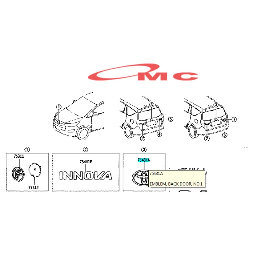 Emblem Logo Toyota Pintu Belakang Bagasi Innova Reborn 75431-0K020