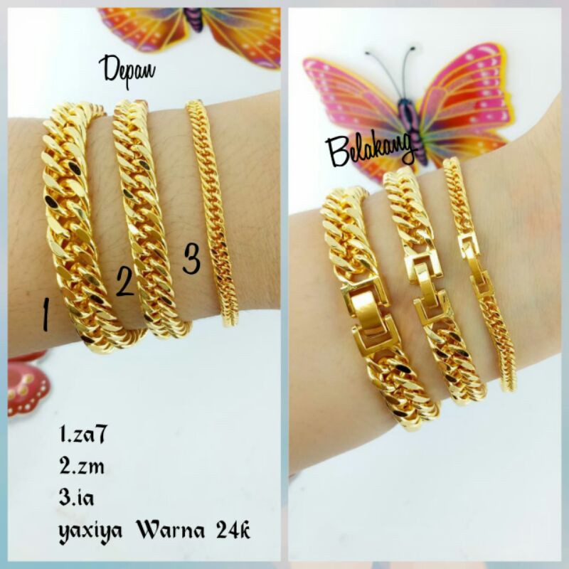 TITANIUM/GELANG ANTI KARAT RANTAI LAPIS MAS KUNING 24K DEWASA/GELANG ANTI KARAT/GELANG MURAH