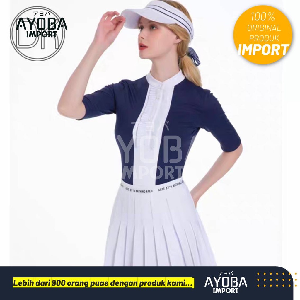 Skort set golf baju blue white DK golf short sleeve woman golf ladies