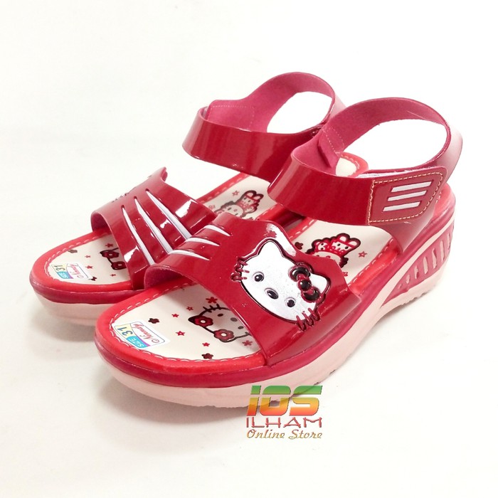 Sandal Let Anak Wedges NINNDY Hello Kitty Hak 4,5cm Size 26-35 Merah