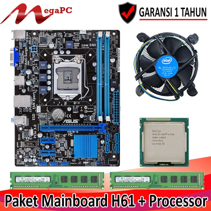 Paket Mainboard 1155 H61 DDR3 + Proci Core i3 2100 Garansi 1 Tahun