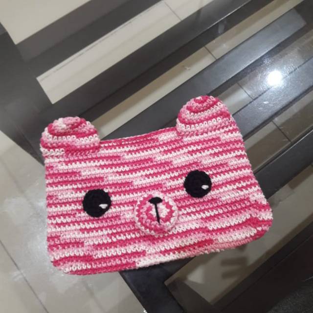 Dompet boneka pink rajut bahan tebal