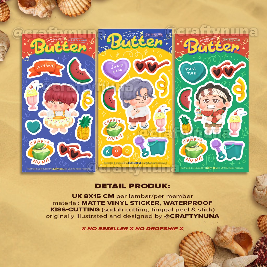 (BT-018) BTS BUTTER CONCEPT VER 4 FANART by Crafty Nuna beach fan art sticker set stiker deco summer cute kpop