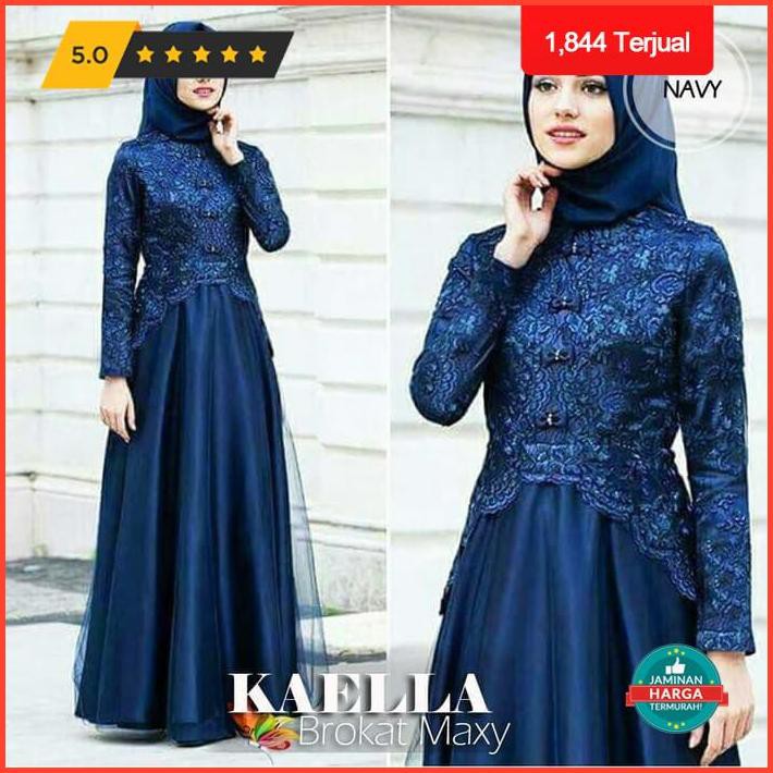 Gamis Pesta Brokat Terbaru Kaela Abu / Silver Gamis Wanita Terbaru Paling Murah