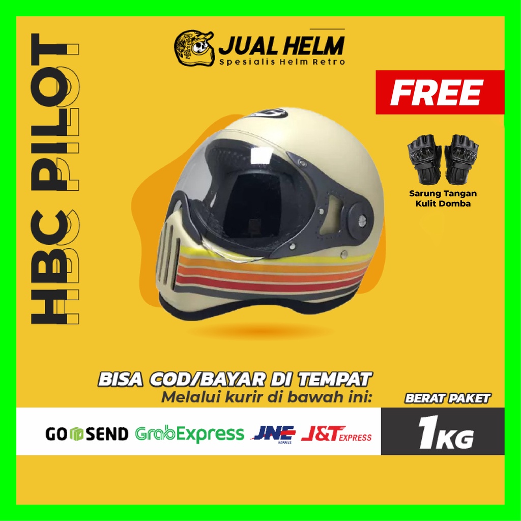 HELM CAKIL HBC PILOT VISOR STRIP KREM ( Fullface / Retro / Klasik / Vespa )