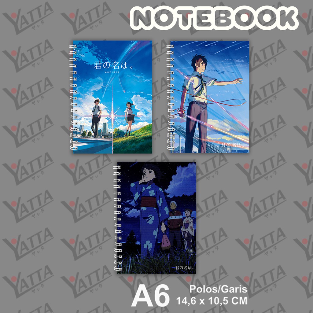 

Notebook Anime Kimi no na wa / Your Name. Ukuran A6 14,6 x 10,5 cm Garis atau Polos Buku Catatan