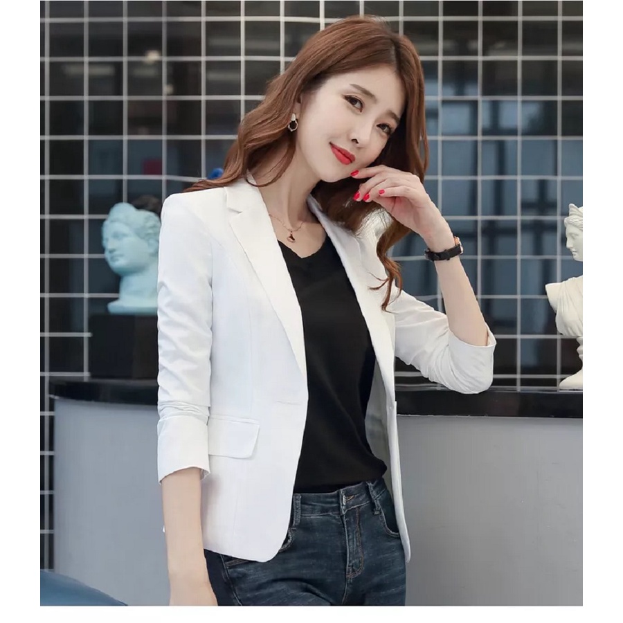 BLAZER KOREA WANITA SANTAI WARNA PUTIH - BLAZER KERJA WANITA WARNA PUTIH FORMAL SLIMFIT NIKAYU