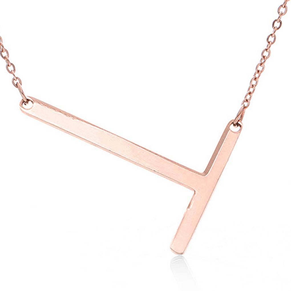 Kalung Rantai Liontin Motif Huruf Bahan Stainless Steel Warna Rose Gold Simple Elegan untuk Wanita