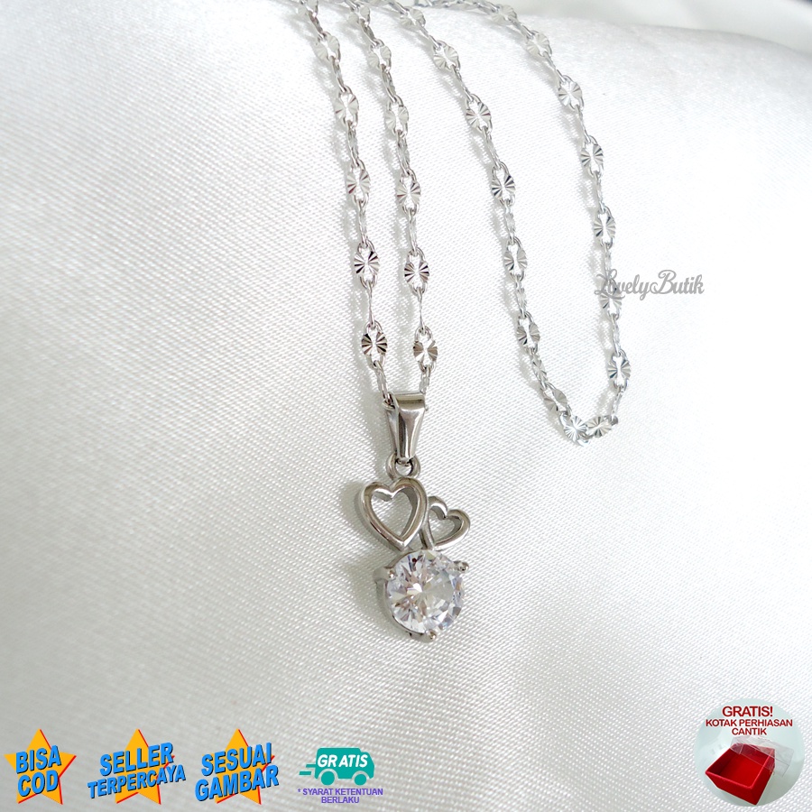 Lovelybutik Kalung Titanium Anti Karat Tender Love Kalung Wanita Titanium ukuran 45 cm