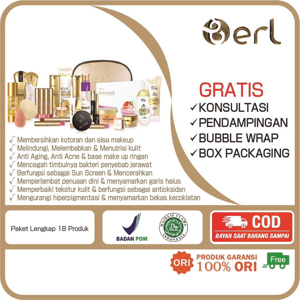 Produk Lengkap Berl Cosmetics Paket 18 Produk Skincare Kosmetik Premium Paket Kecantikan Perawatan W