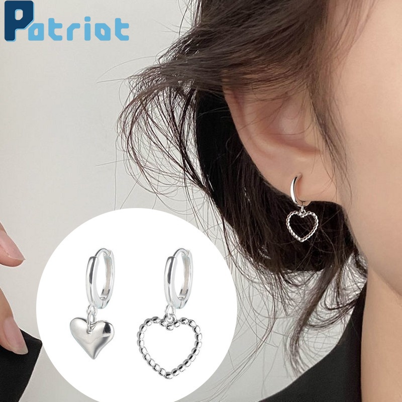 Anting Stud Liontin Hati Bahan Logam Warna Silver Untuk Pengantin Wanita