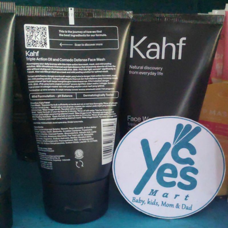 Kahf Face Wash 3in1 Sabun Muka 100 ml Cowok Triple Action Oil &amp; Comedo Defense Komedo HydroBalance Charcoal Pembersih wajah Pria Men Man