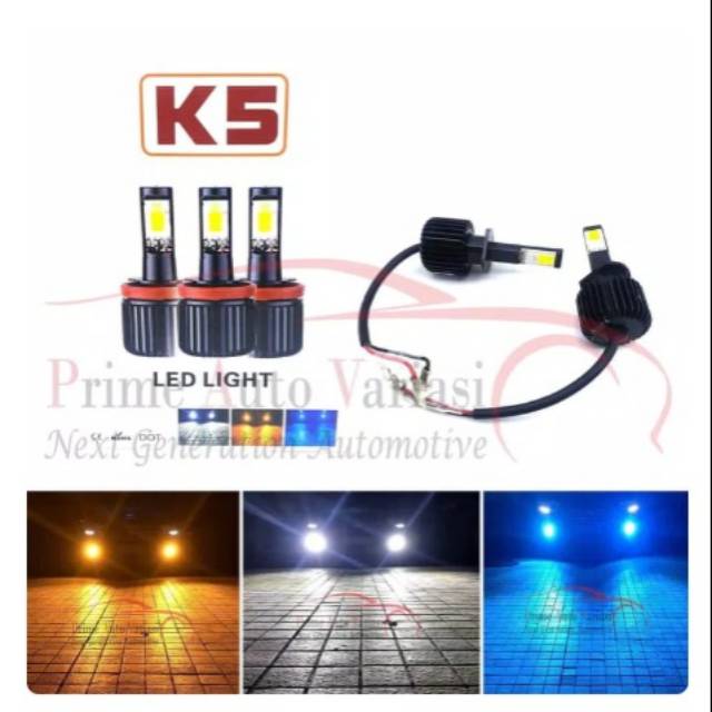 Led mobil H11 LED 3 warna K5 Socket Universal