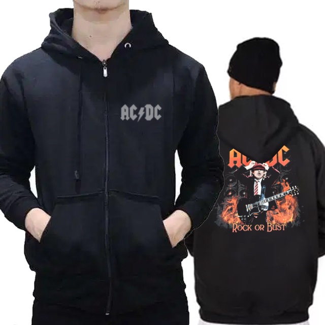 Jaket Hoodie Ac Dc Rock Or Bust ACDC BAND Rock Hoodie Zipper Dengan Ritsleting Casual Unisex Hoodie 