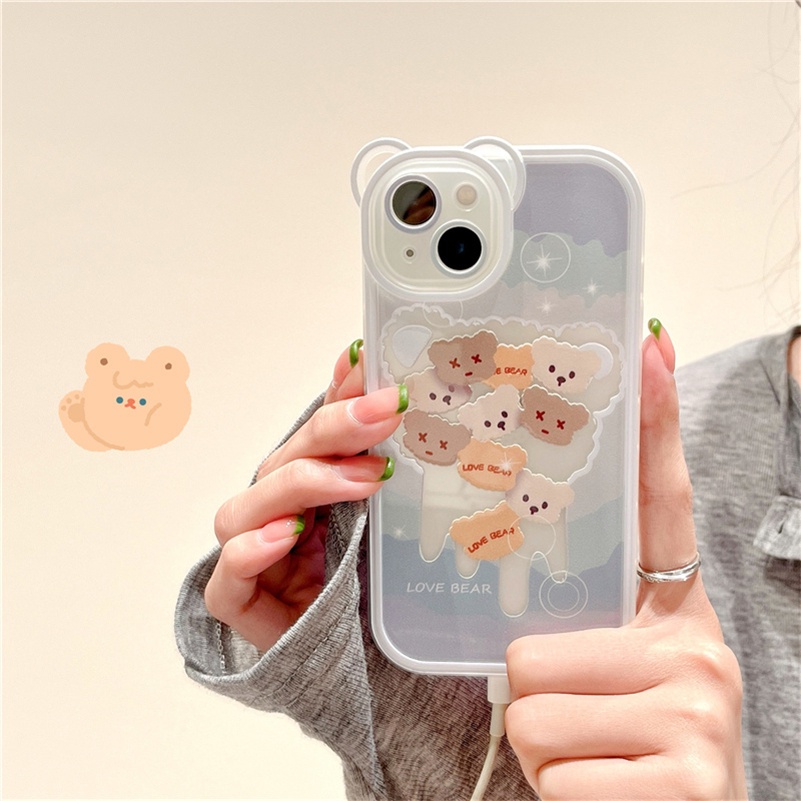 Soft Case Silikon TPU Motif Kepala Beruang Untuk iPhone 13 12 11 Pro Max X Xr Xs Max SE 2020 8 7 6 6s Plus