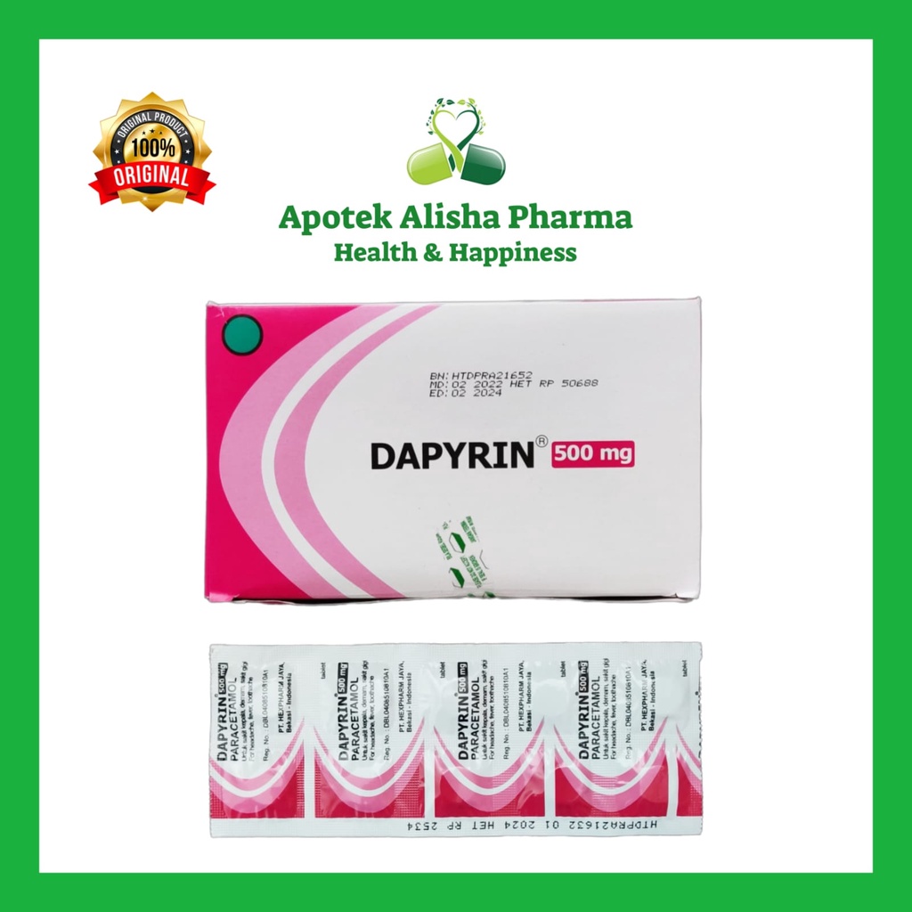 DAPYRIN Strip 10 Tablet - Dapyrin Tablet Obat Pereda Nyeri / Penurun Panas Demam Sakit Kepala / Dapirin Tablet