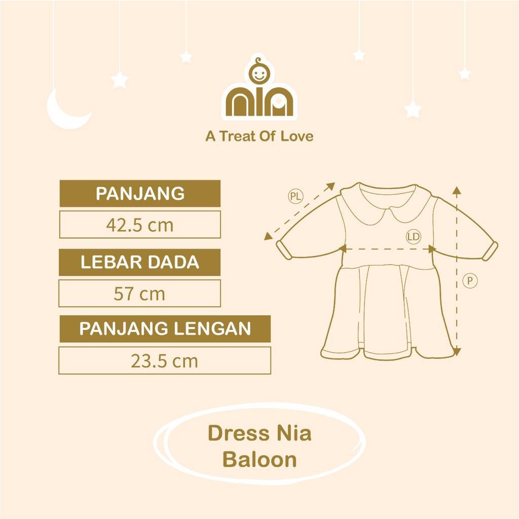 DRESS ANAK NIA LENGAN PANJANG MODEL BALON NIA PREMIUM - DRES NIA PREMIUM BALON