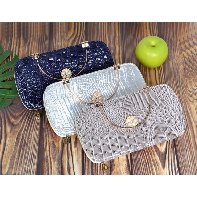 Tas Pesta Kulit Buaya Glossy Import - I022