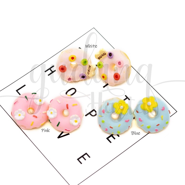 Anting Stud Donat Earring Motif Kue Pink Coklat Blue Unik GH 203156