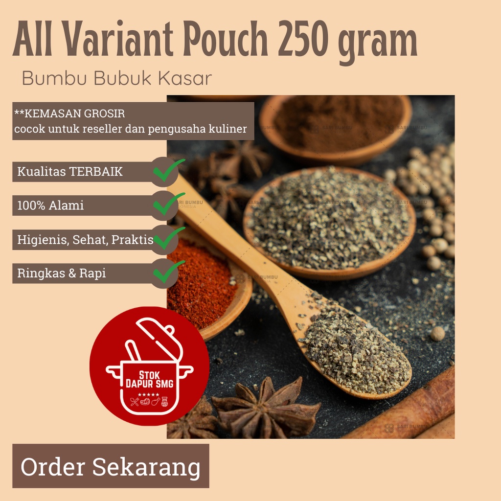 

Pasar Bumbu Dapur Rempah Bubuk Kasar Flakes Lengkap All Varian Kemasan Grosir 250gr