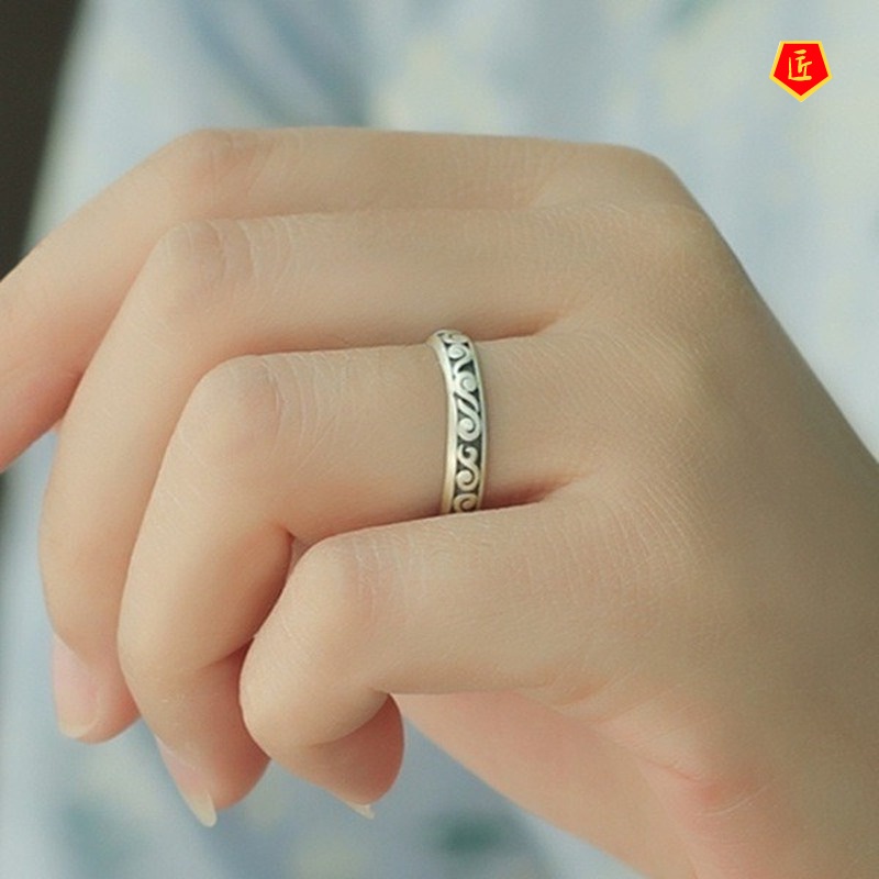 [Ready Stock]S925 Silver Retro Creative Auspicious Cloud Carved Ring