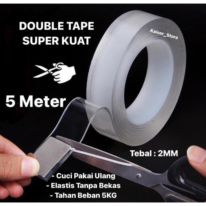 

Promo [2Mmx5Meter] Double Tape Magic Nano Tape Ivy Grip Tape Isolasi Selotip Trendi