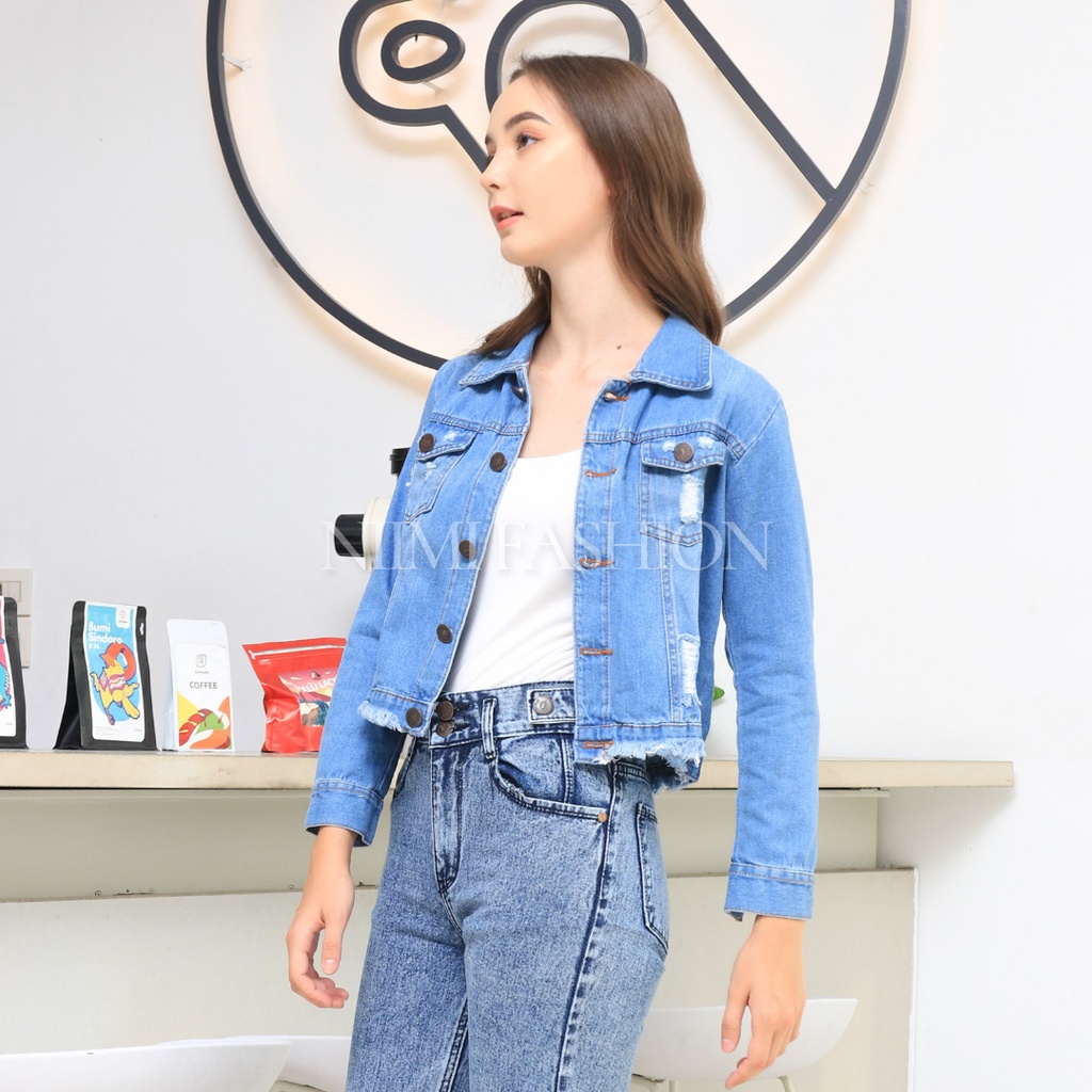 Jaket Denim Wanita Crop keysa Jacket Jeans Wanita Rawis Crop