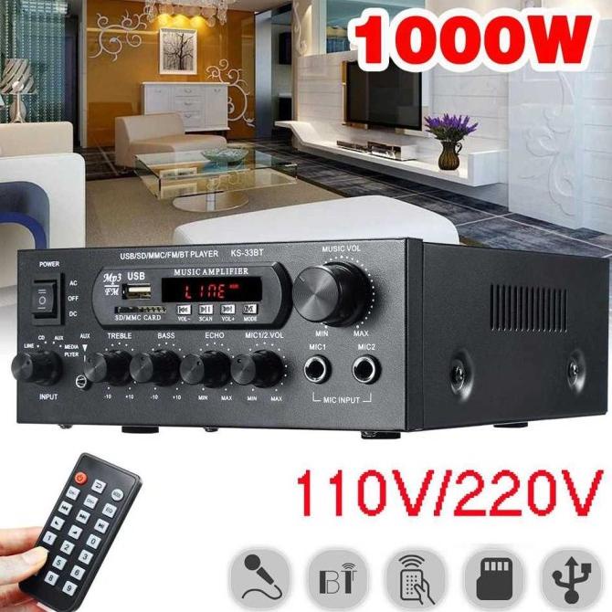 Audio Amplifier Bluetooth Eq Home Theater Fm 1000W - Ks-33Bt