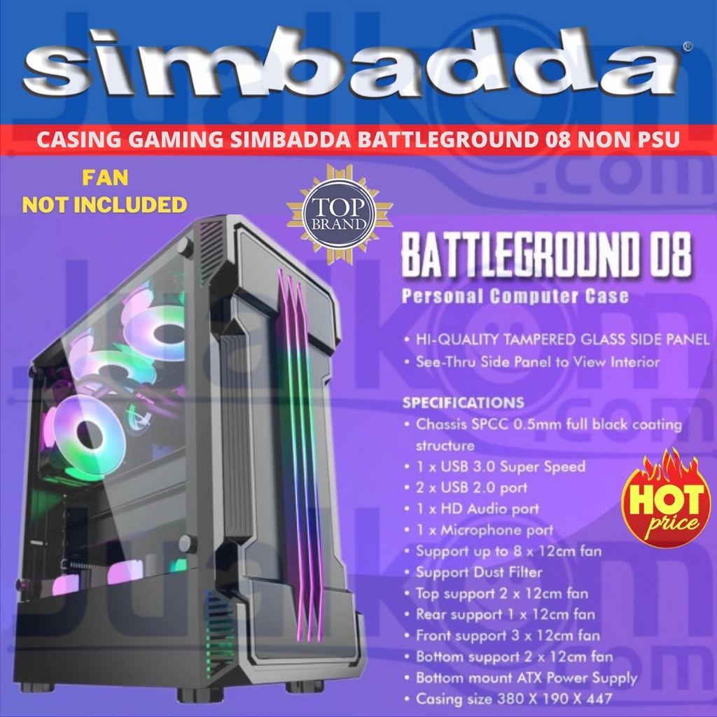 Casing Simbadda Battleground 08 Case PC Gaming BG08 Non PSU dan Fan Tempered Glass