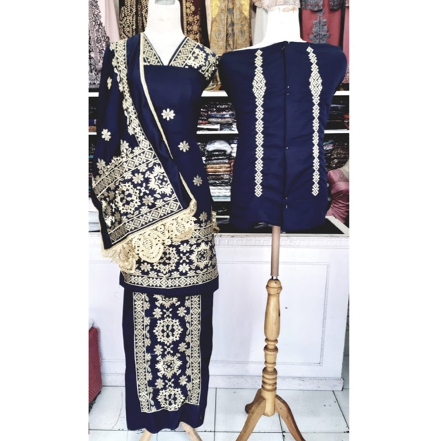 Bahan / bakal baju kurung bordir set selendang