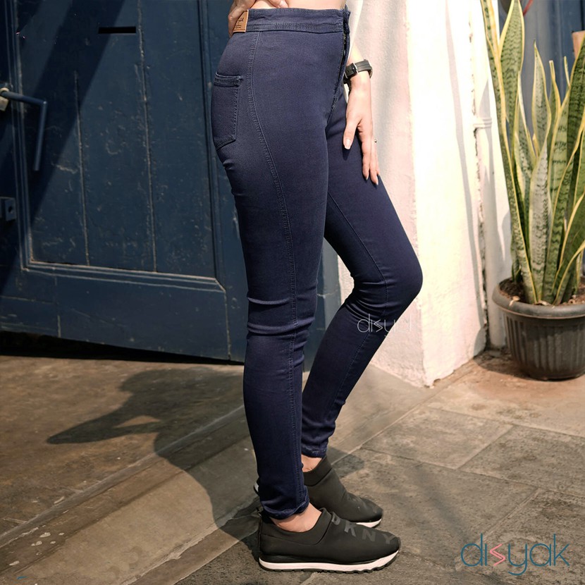 DISYAK - HIGHWAIST Blue Black Premium Soft Jeans Strecth 7003-9003