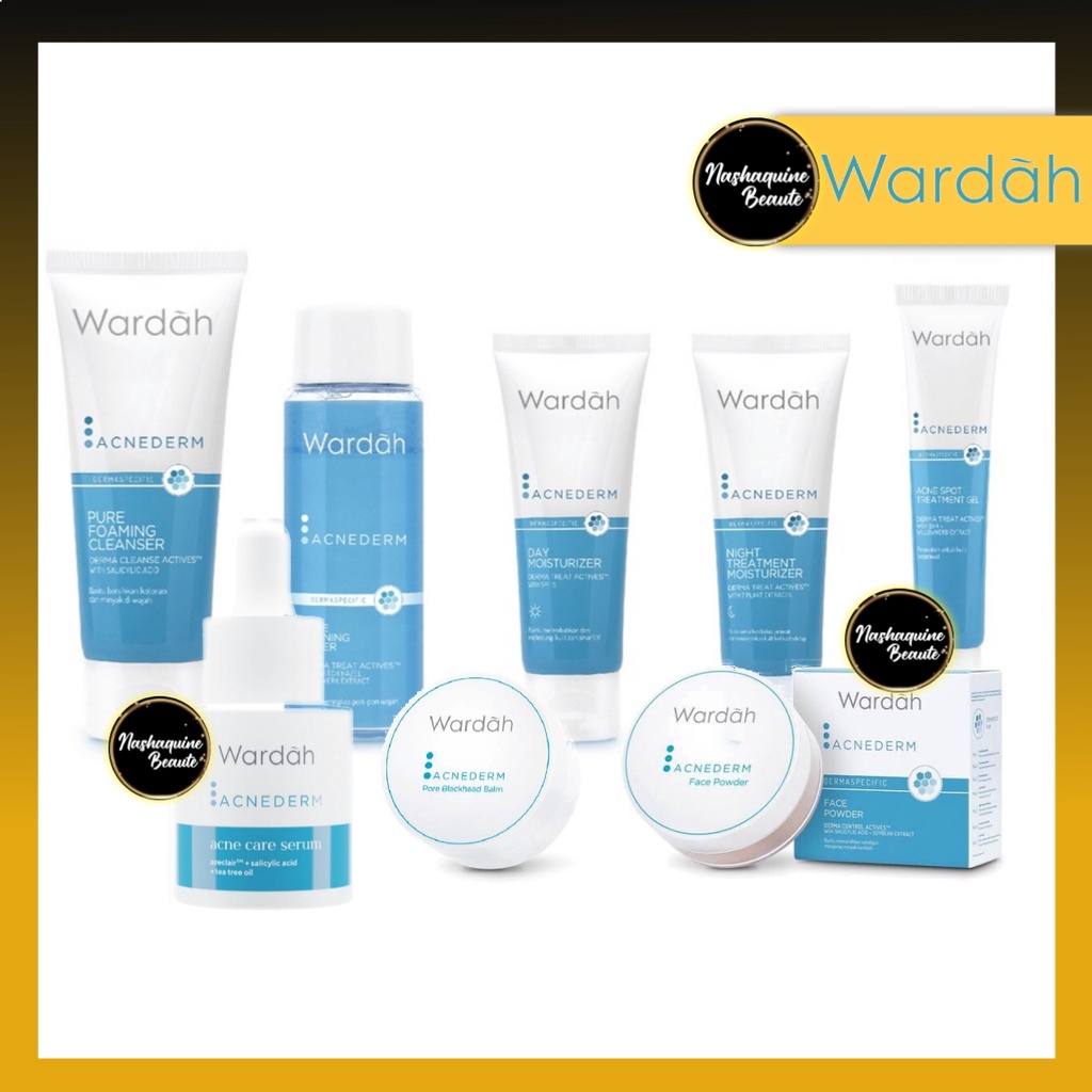 Wardah Acnederm Series Cleanser Toner Day Night Cream Acne Pore Blackhead Gel Face Powder