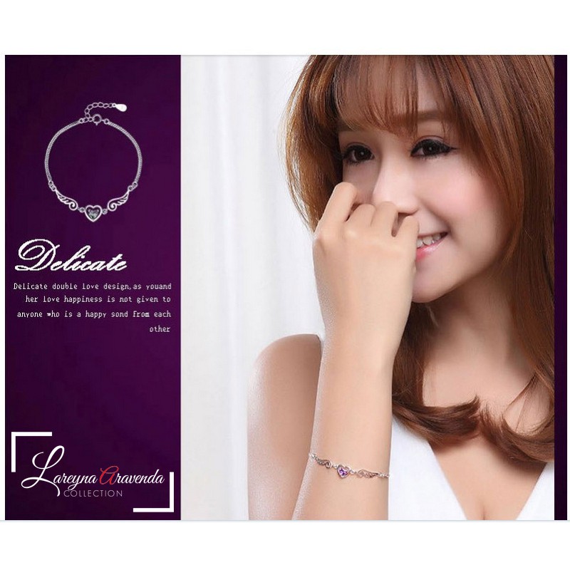 Gelang Tangan Titanium Wanita Model Sayap Hati Kristal Crystal Swarovski GL005