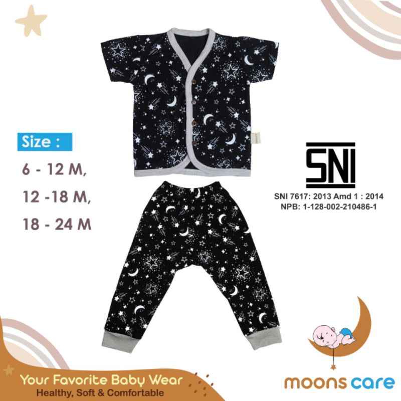 SML MOONS setelan kancing campur Premium | Setelan Baju Pendek Celana Panjang Piyama