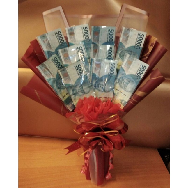BUKET UANG 500 RIBU 10 LEMBAR 50 RIBU SIMPEL MERAH MONEY BOUQUET