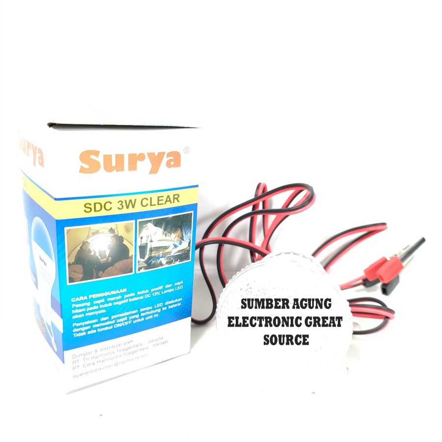 Lampu Aki Surya DC 12V 3W 3 Watt Clear Lebih Terang SCD 3W Cahaya Puti